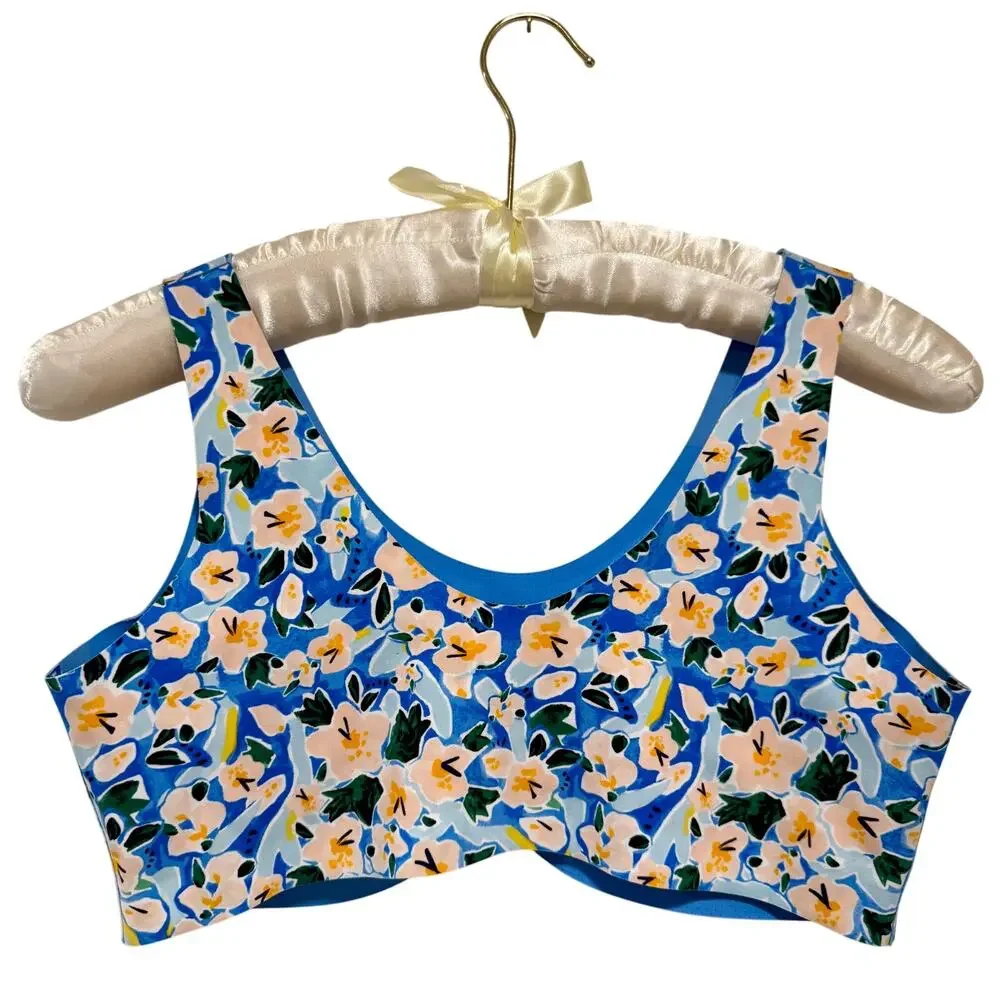 Knix XXL Floral Wireless Contour‎ Bra Blue Pink Stretch Pullover Comfort Lounge